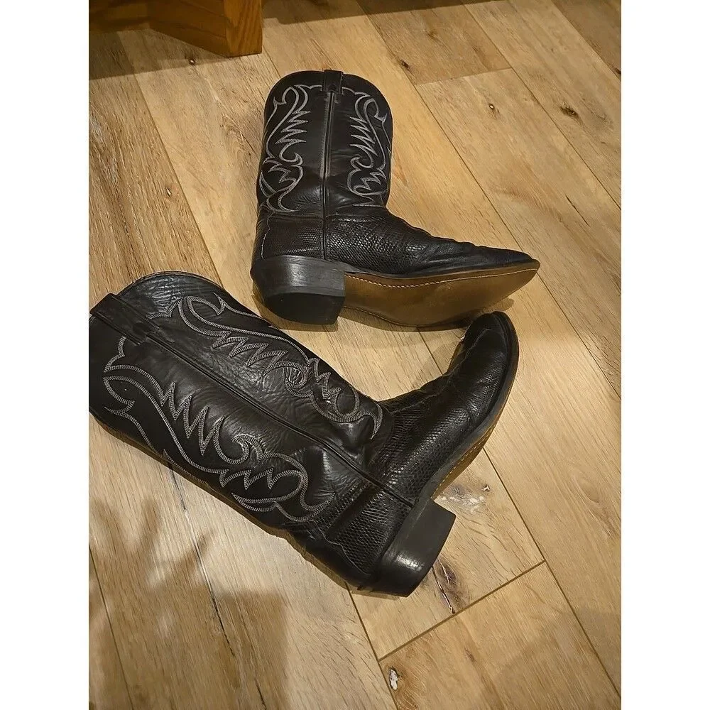 Laredo Black Cowboy Boots 10 D Preloved Vintage MADE Usa Animal Print Mens